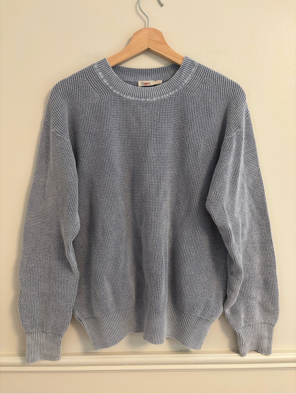 Faherty Light Blue Waffle Knit Crewneck Sweater